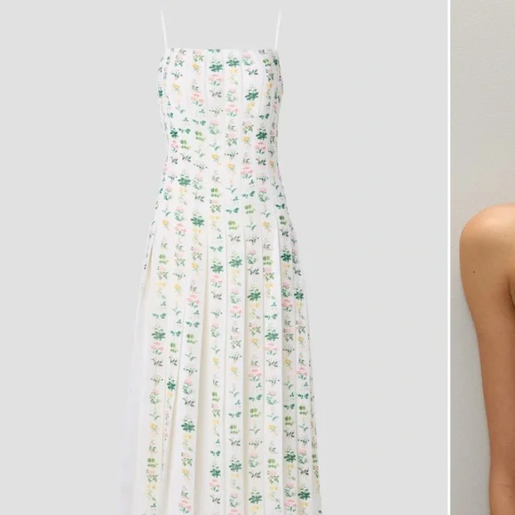 Adam Lippes Floral Pleated Midi Dress - Picture 2 of 10